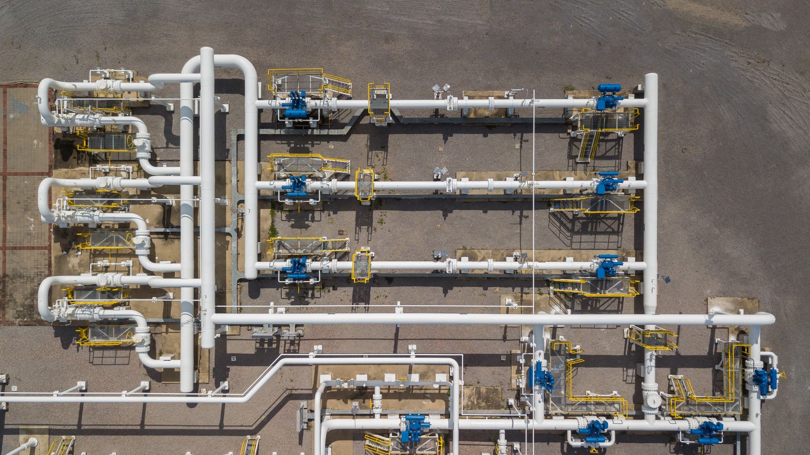 Station piping and valves at a natural gas facility