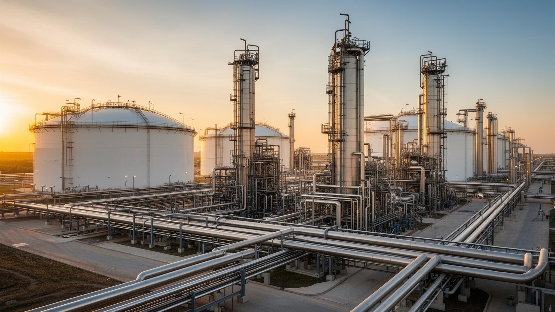 LNG facility cryogenic piping and storage under inspection